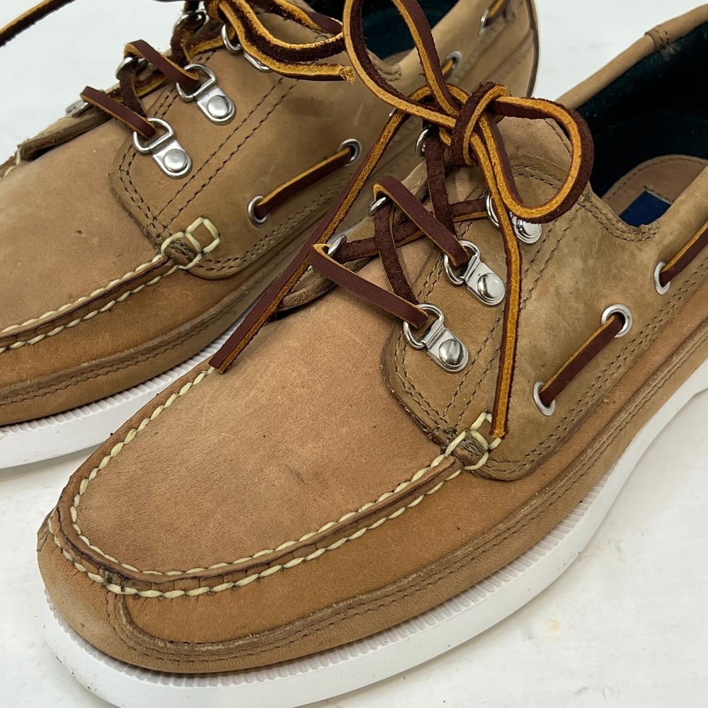 Polo Sport Ralph Lauren Boat Shoes Tan Leather Moc Toe Beige Men's 8D VTG NEW - Picture 3 of 16